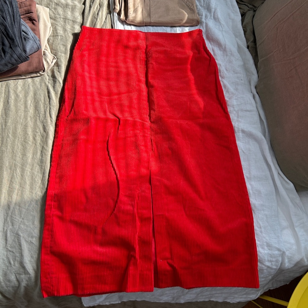 & Other Stories Red Corduroy Midi Skirt